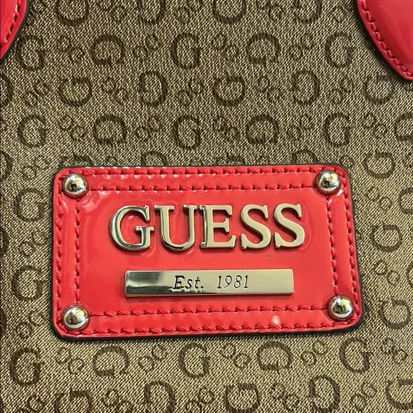Vintage Guess Brown monogram with Coral accents Tote/Purse‎ - Picture 5 of 6